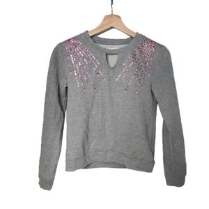 Epic Thread Gray Sweatshirt Keyhole Sequins‎ Girls Size Large